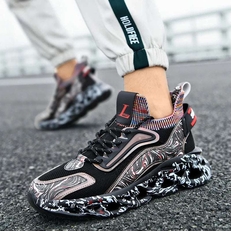 Bold iridescent high-top street style sneakers for men | Rebel Pulse -3