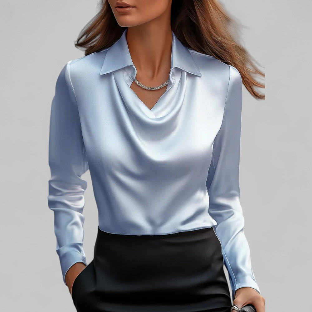 Draped-collar elegant business blouse for women -6