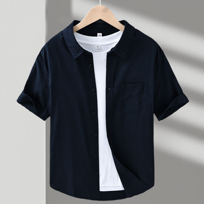 Lightweight short sleeve button front shirt with chest pocket for men | Brisa