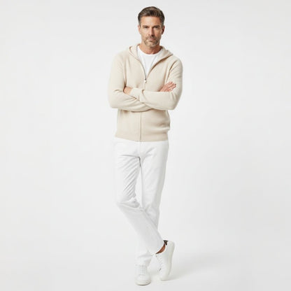 Lightweight full zip knit hoodie with ribbed trim for men | Orvane