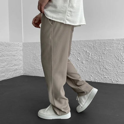 Relaxed straight leg ribbed knit pants with drawstring for men | Virel