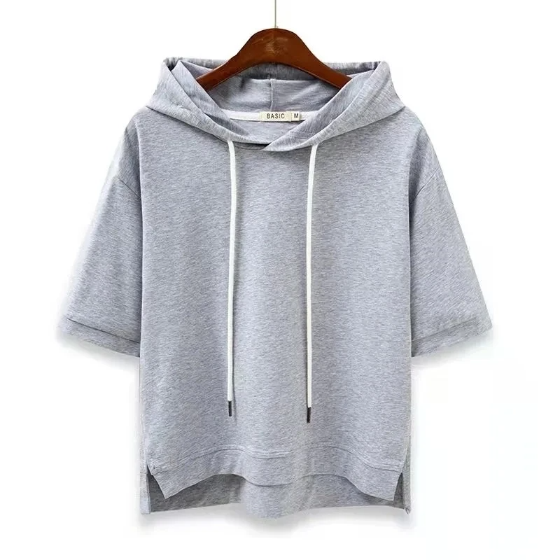 Short sleeve hooded top with relaxed boxy silhouette for women | Maison