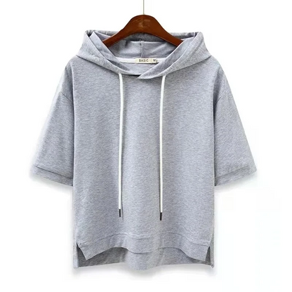 Short sleeve hooded top with relaxed boxy silhouette for women | Maison