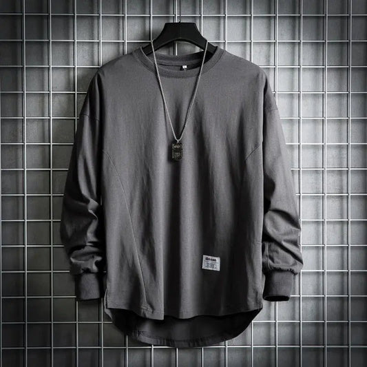 Drop hem long sleeve pullover with oversized relaxed fit for men | Heritage