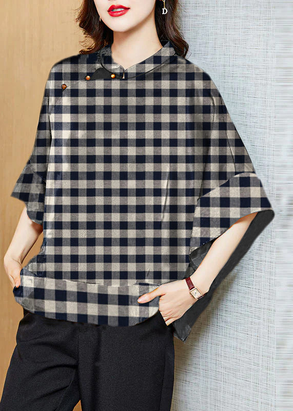 Vintage mandarin-collar jacquard silk blouse for women -10