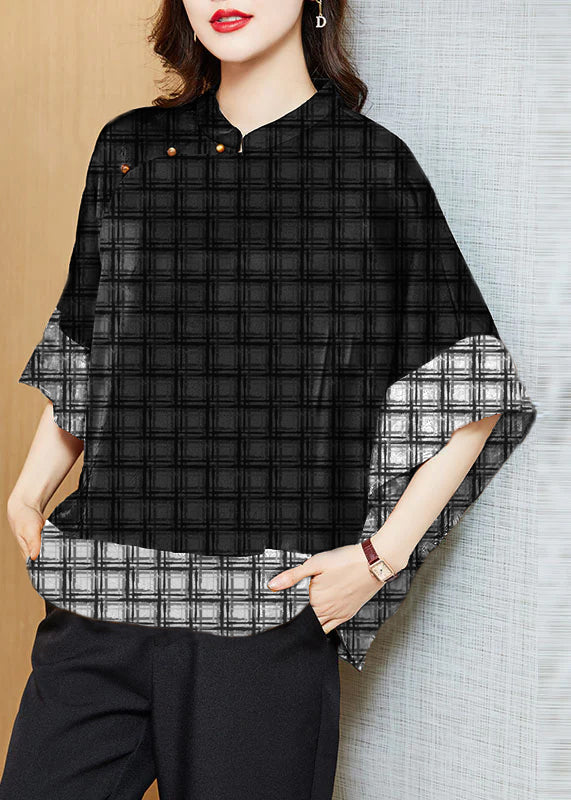 Vintage mandarin-collar jacquard silk blouse for women -6