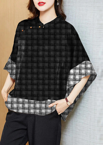 Vintage mandarin-collar jacquard silk blouse for women -6