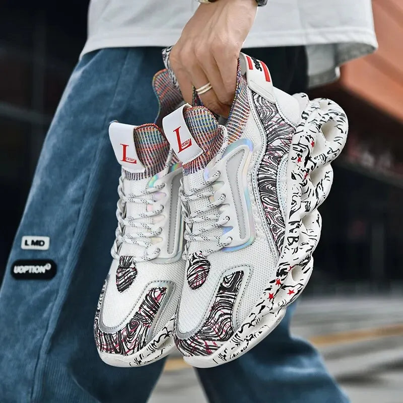 Bold iridescent high-top street style sneakers for men | Rebel Pulse -10