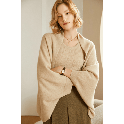 Lightweight draped knit shawl with cozy cowl neck for women | Mirelle