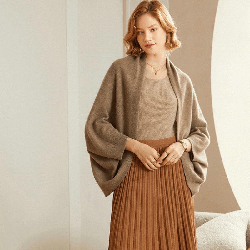Lightweight draped knit shawl with cozy cowl neck for women | Mirelle