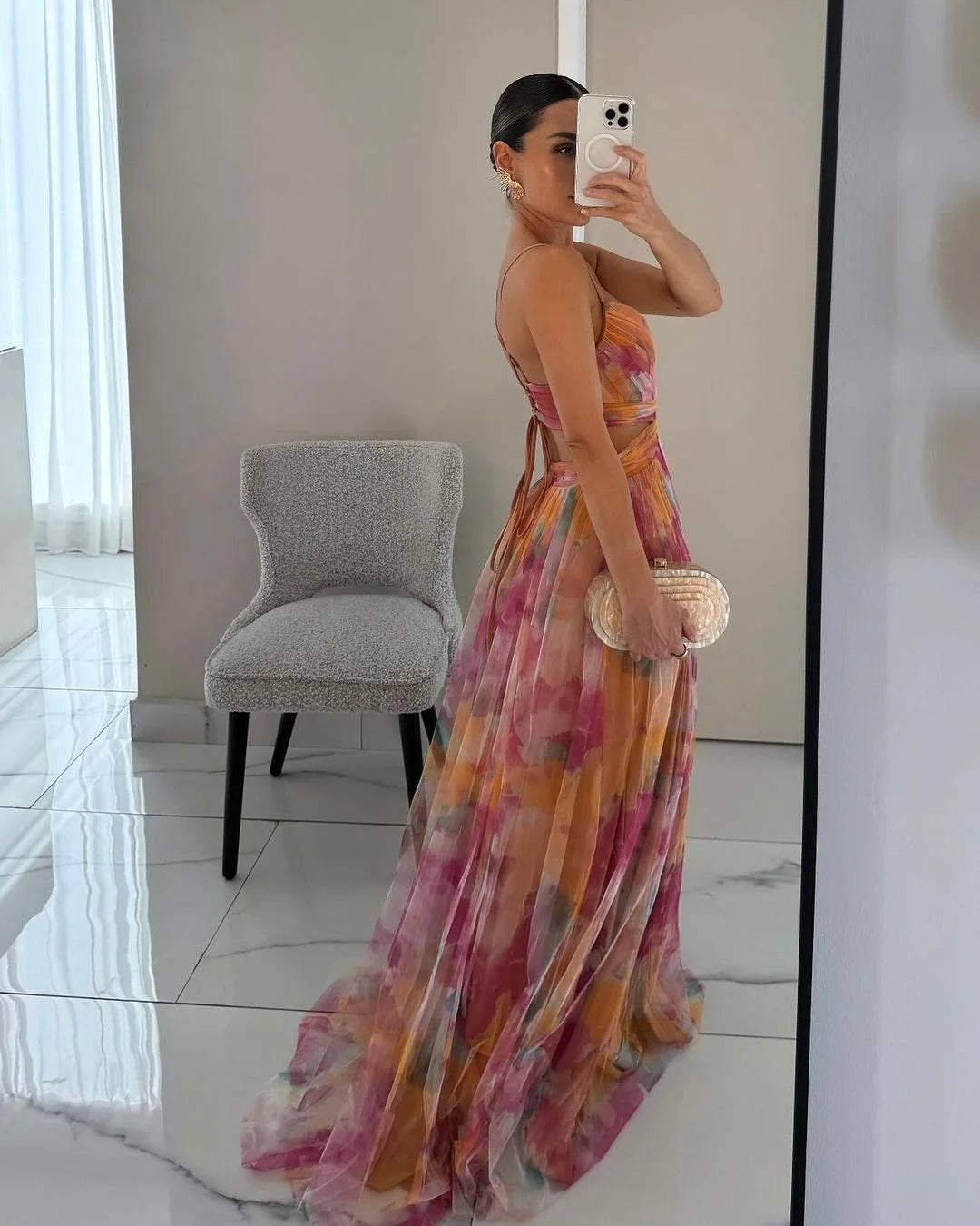 Flowy floral adjustable maxi dress for women | Bella -6
