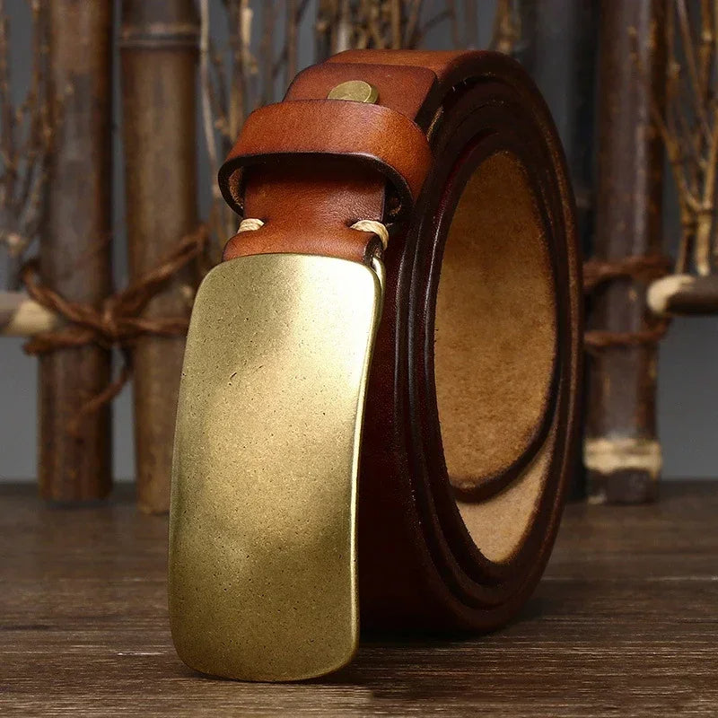 Vintage brass buckle waist belt with classic finish for men | Orion