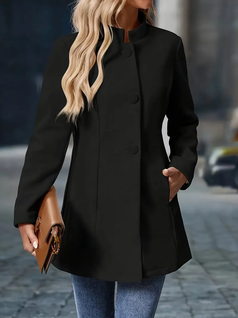 Classic Long Button-Up Autumn Coat Outerwear for women | Elara