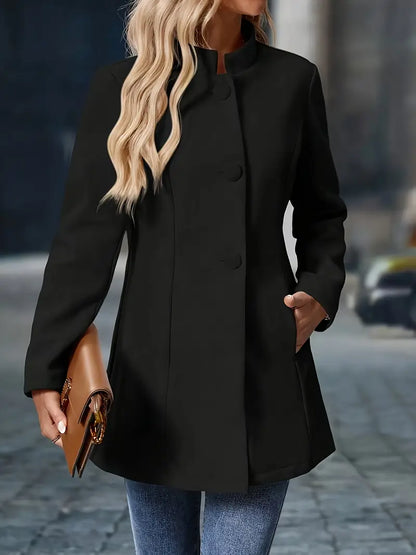 Classic Long Button-Up Autumn Coat Outerwear for women | Elara