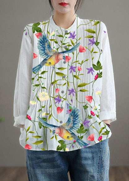 Relaxed stand-collar linen tunic blouse for women -13