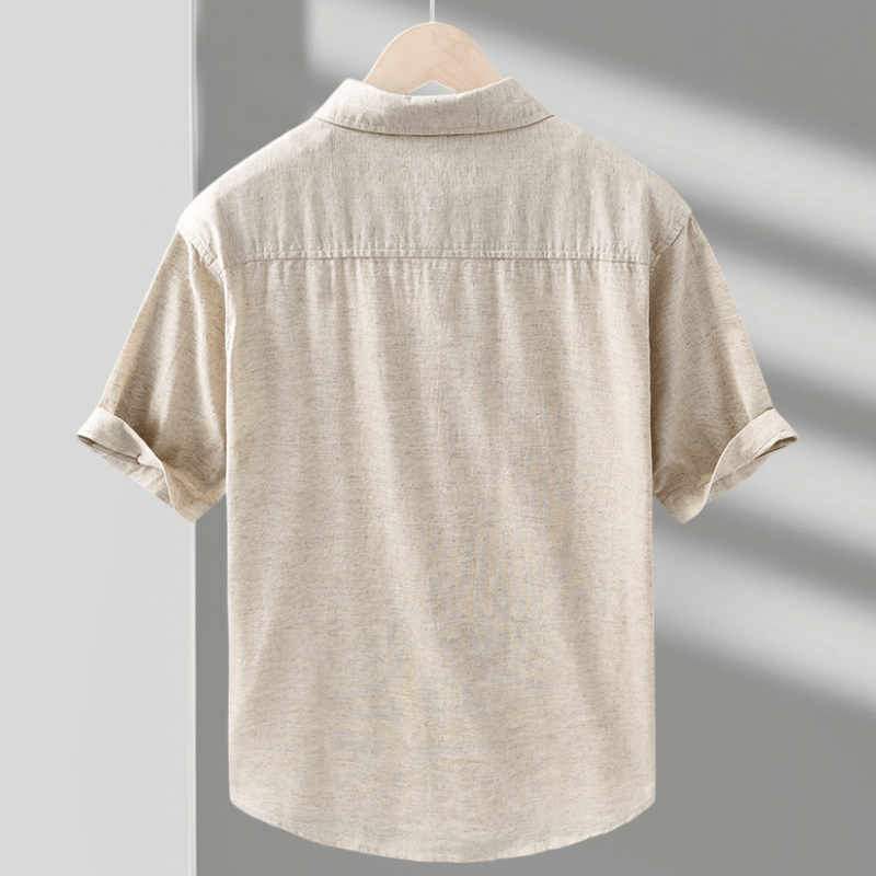 Lightweight short sleeve button front shirt with chest pocket for men | Brisa