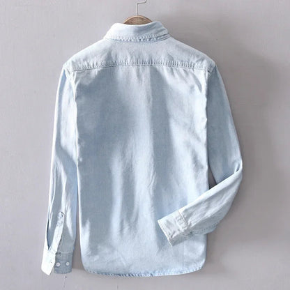 Denim button down shirt with classic chest pocket detail for men | Heritage
