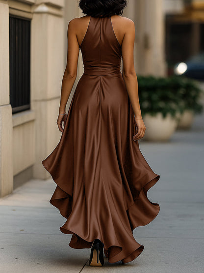 Halter Ruffle Evening Gown for women | Noctelle