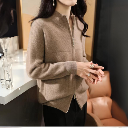 Soft knit zip-up sweater with high neckline for women | Catherine Vale
