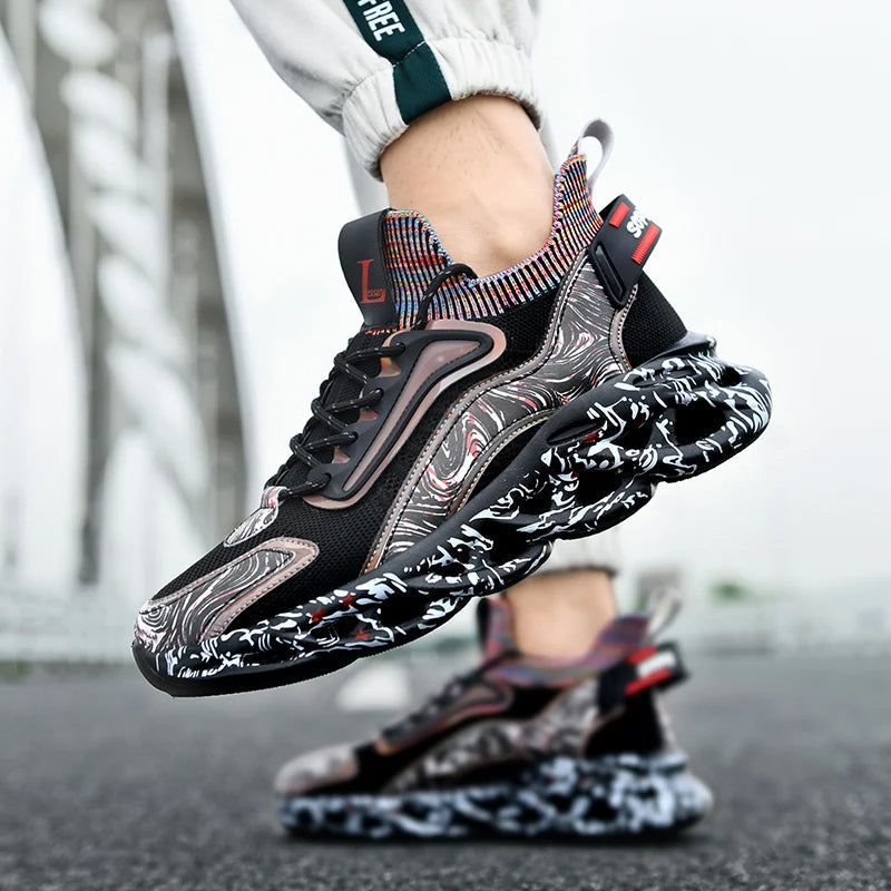 Bold iridescent high-top street style sneakers for men | Rebel Pulse -4