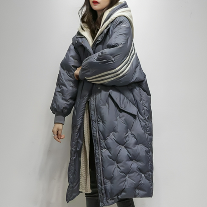 Warm Hooded Quilted Long Winter Coat for women | Aria