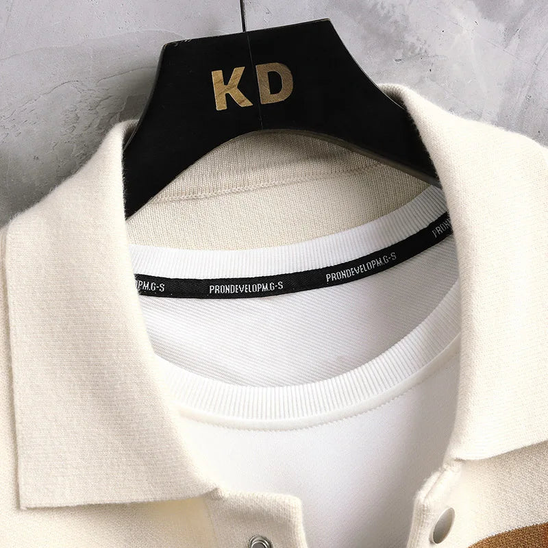Striped varsity knit jacket with button up front detail for men | Camden