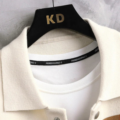 Striped varsity knit jacket with button up front detail for men | Camden