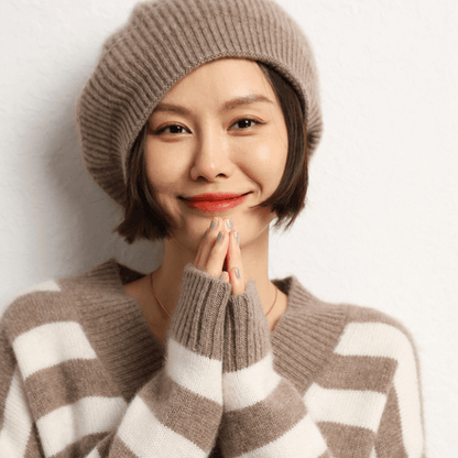 Classic ribbed knit beret with lightweight warmth for women | Elowen
