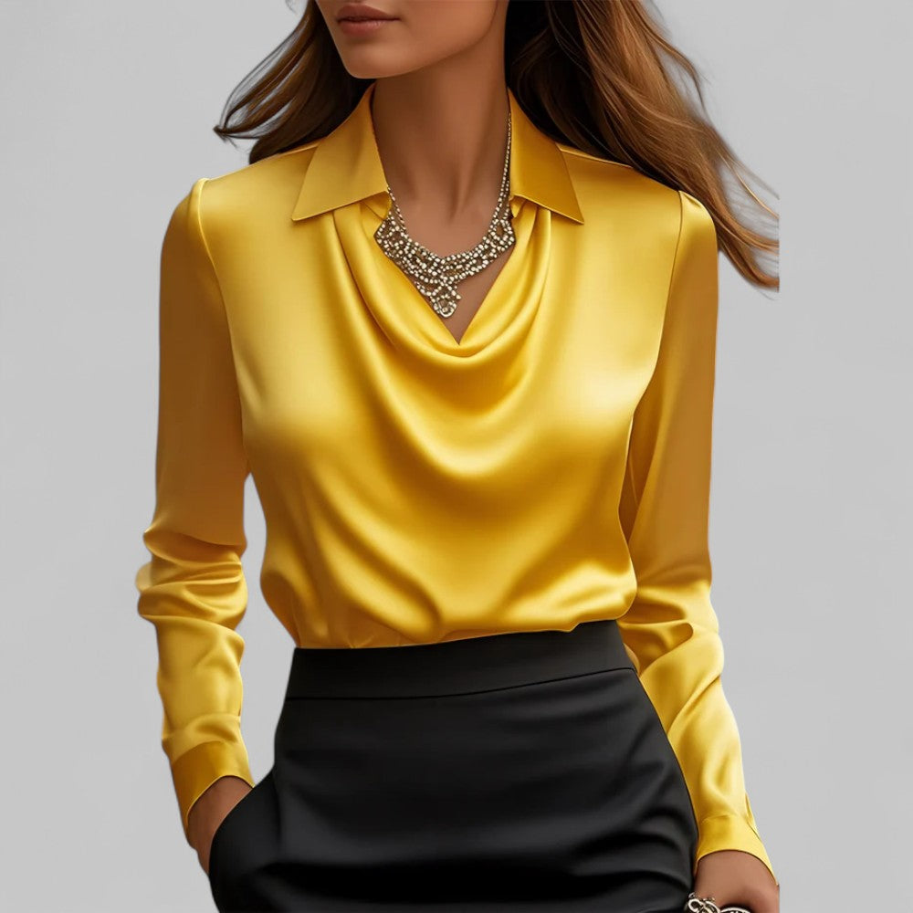 Draped-collar elegant business blouse for women -7