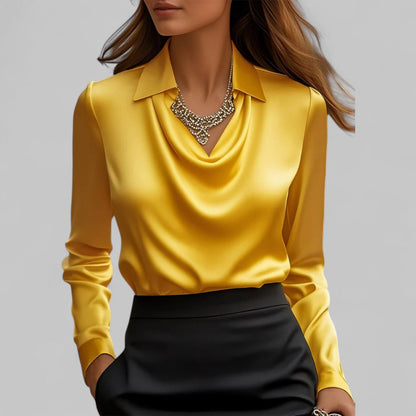 Draped-collar elegant business blouse for women -7