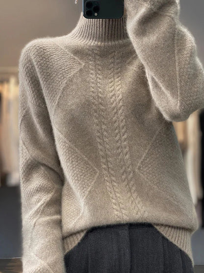 Cable knit turtleneck sweater with refined textured design for women | Ellis