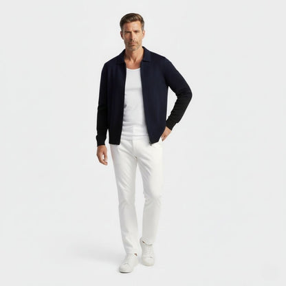 Refined zip up knit jacket with structured collar for men | Valenor