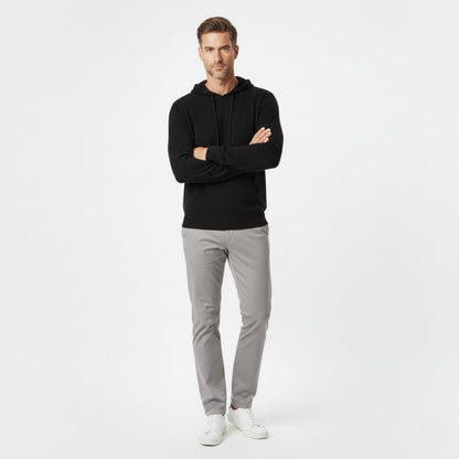 Tailored fit knit hoodie with ribbed detailing for men | Arvion