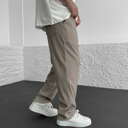 Relaxed straight leg ribbed knit pants with drawstring for men | Virel