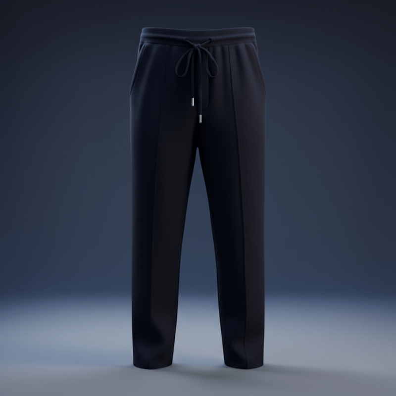 Relaxed fit knit drawstring pants with front seam detail for men | Solenne