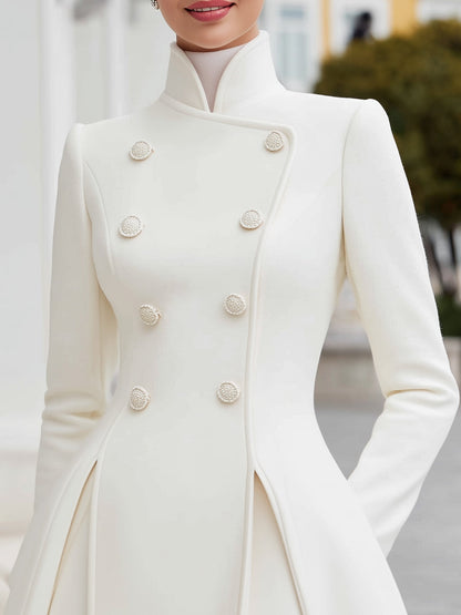 Elegant double-breasted flared A-line coat dress for women | Élodie Blanc