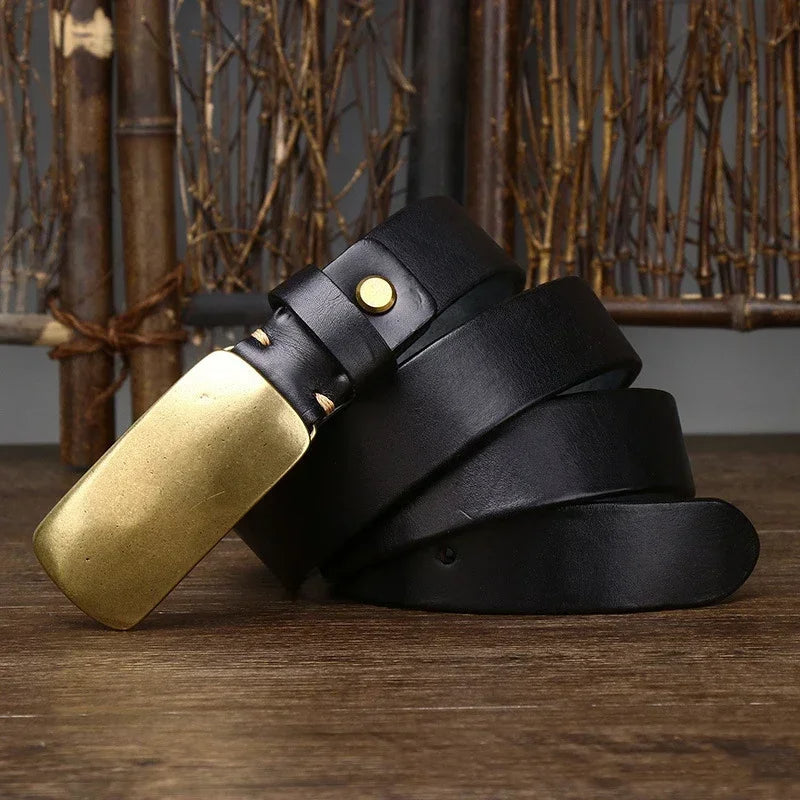 Vintage brass buckle waist belt with classic finish for men | Orion