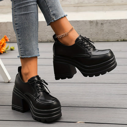 Platform lace up oxford shoes with chunky block heel for women | Vivienne