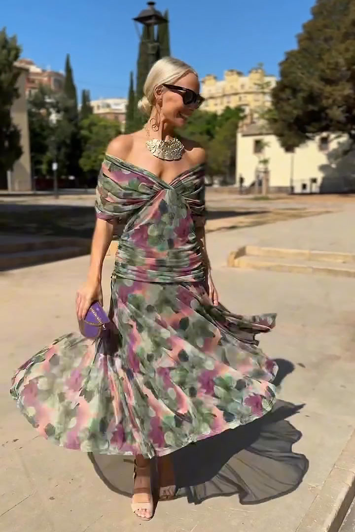 Elegant V neck pleated waist fantasy maxi dress for women | Seraphina