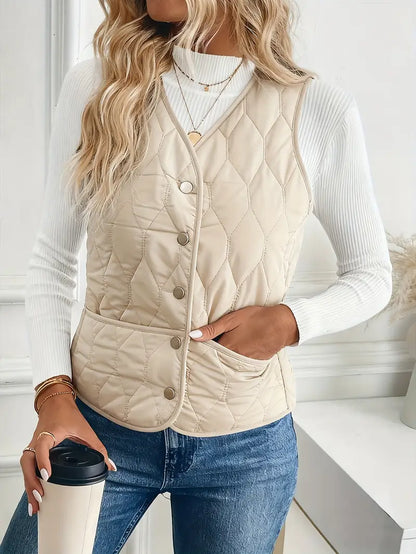 Quilted bomber vest with snap button front detail for women | Pique
