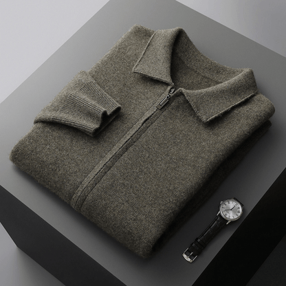 Refined zip up knit jacket with structured collar for men | Valenor