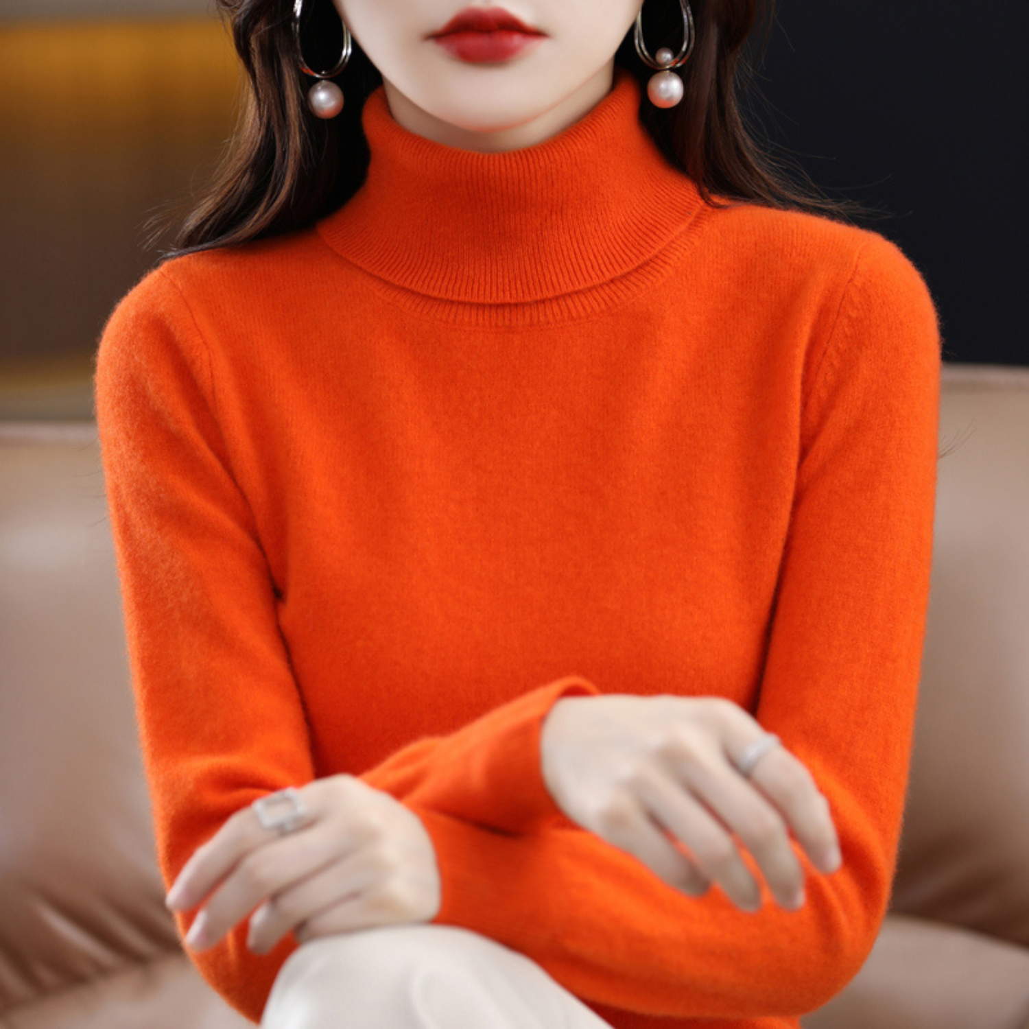 Warm premium cashmere turtleneck sweater for women | Emmie -9