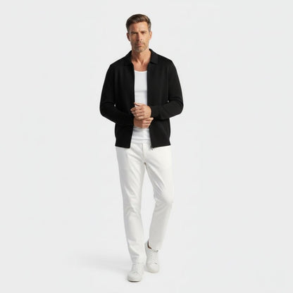 Refined zip up knit jacket with structured collar for men | Valenor