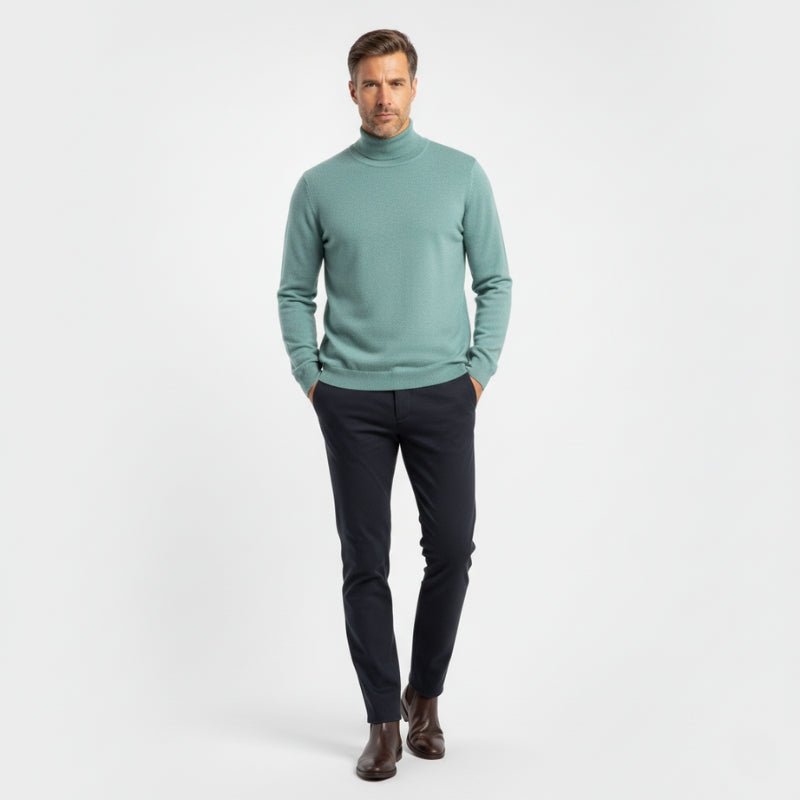 Lightweight refined knit turtleneck sweater with tailored fit for men | Sorren