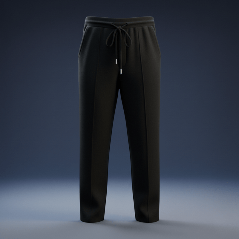 Relaxed fit knit drawstring pants with front seam detail for men | Solenne