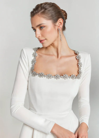 Velvet mini dress with square neckline and flared skirt for women | Willow