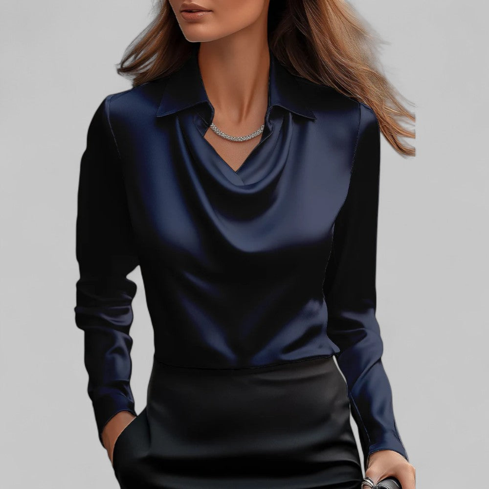 Draped-collar elegant business blouse for women -8