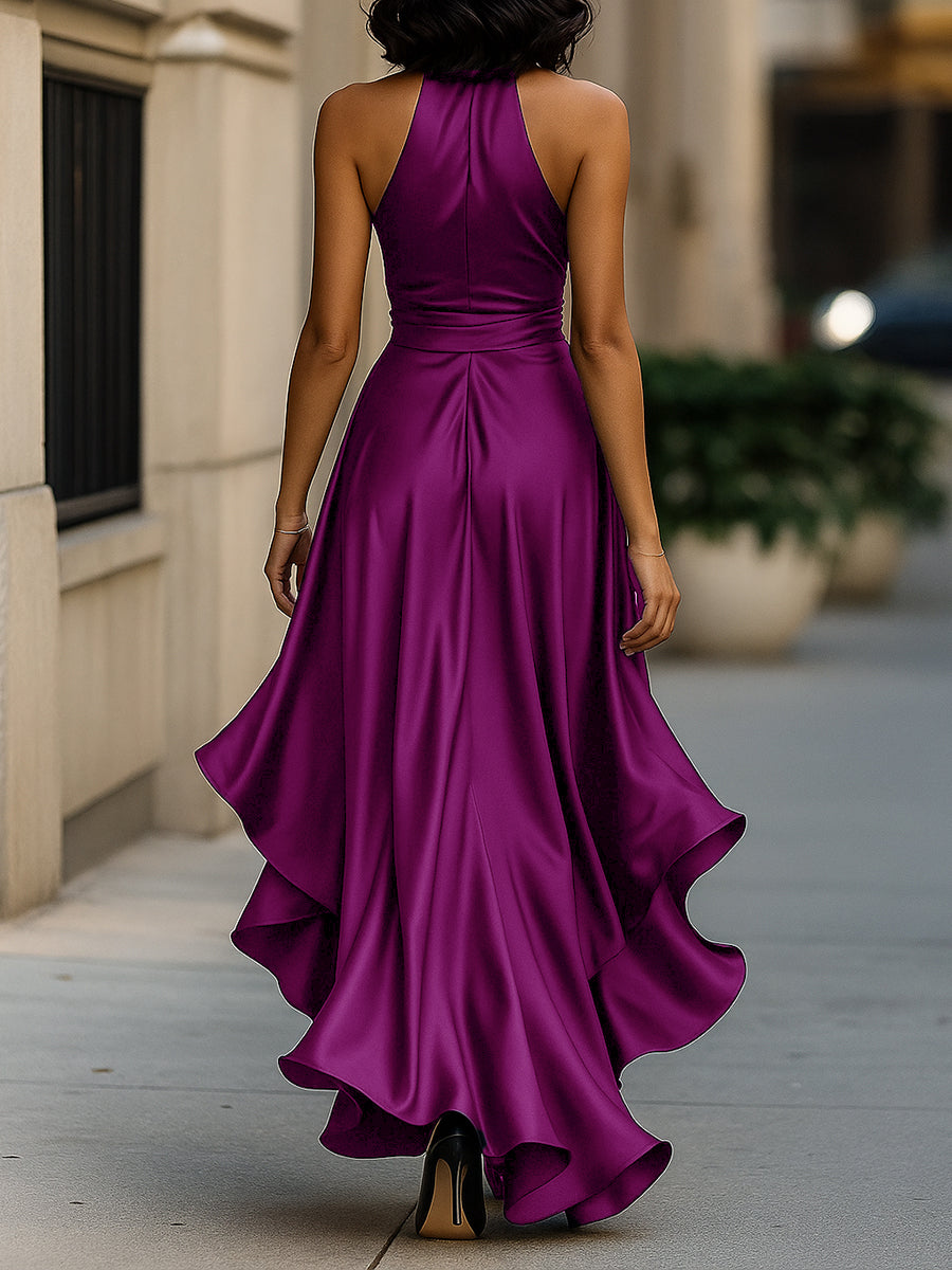 Halter Ruffle Evening Gown for women | Noctelle