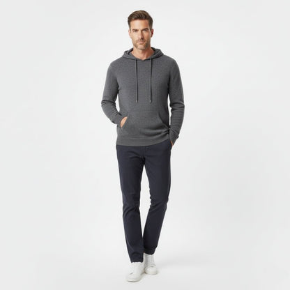Tailored fit knit hoodie with ribbed detailing for men | Arvion