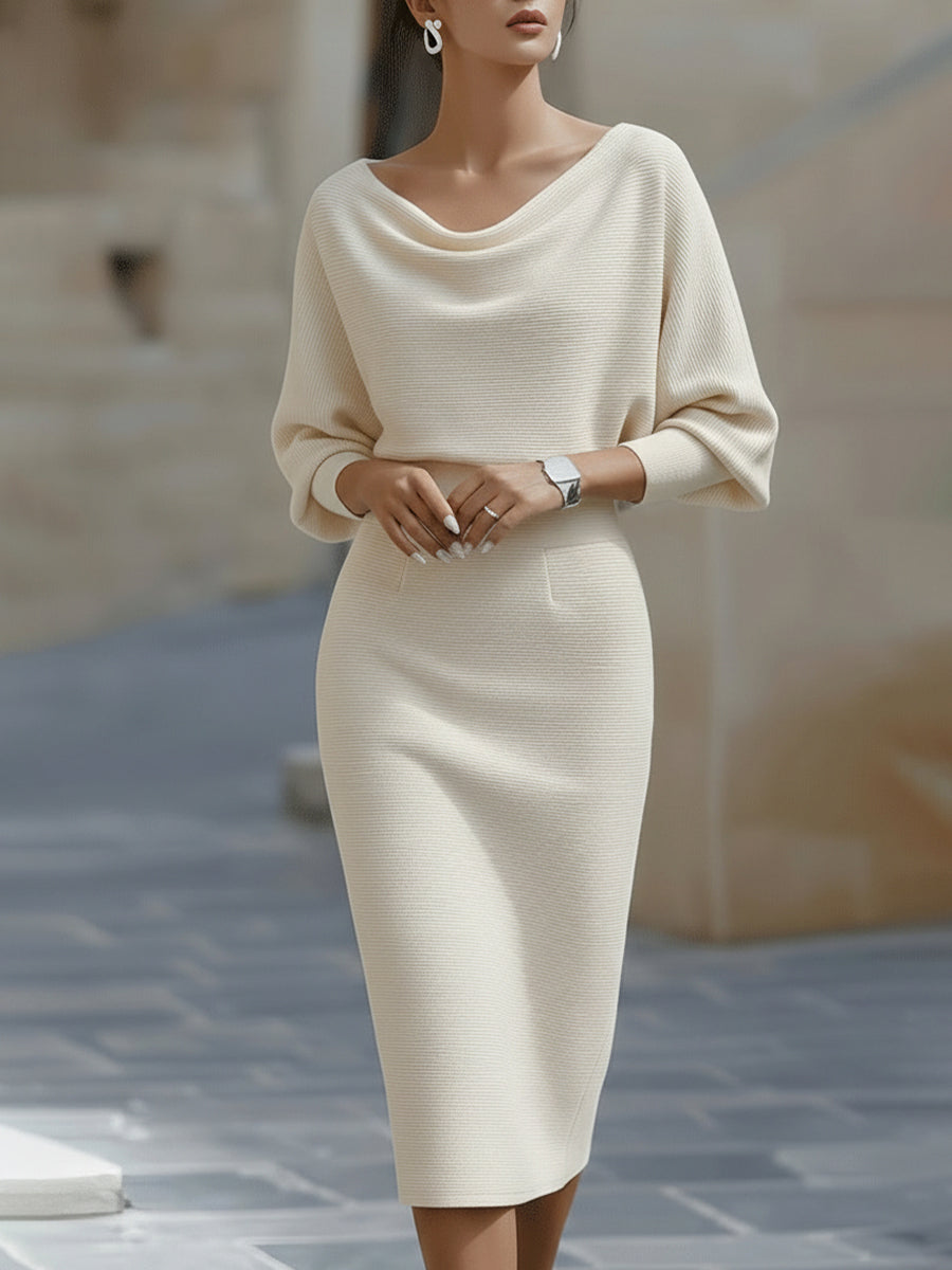 White Draped Batwing Midi Dress for women | Avelisse
